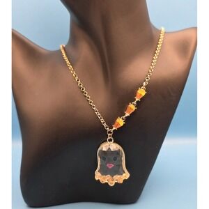 Betsey Johnson Goldtone Clear Acrylic Ghost Necklace Candy Corns‎ on Chain #0244